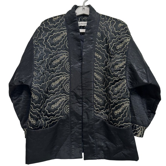 Lady's Park Jackets & Blazers - VTG Quilted Haori Jacket Padded Kimono Boho Art Metalic Gold Embroidery Womens M